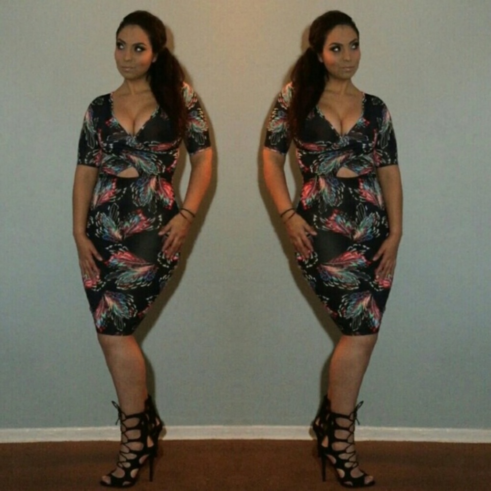 Black and Multi Color Bodycon Dress NWT - Picture 2 of 3